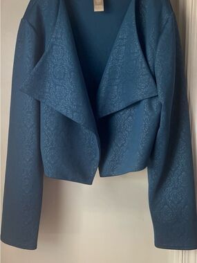 Miss Tina Teal Draped Waterfall Blazer